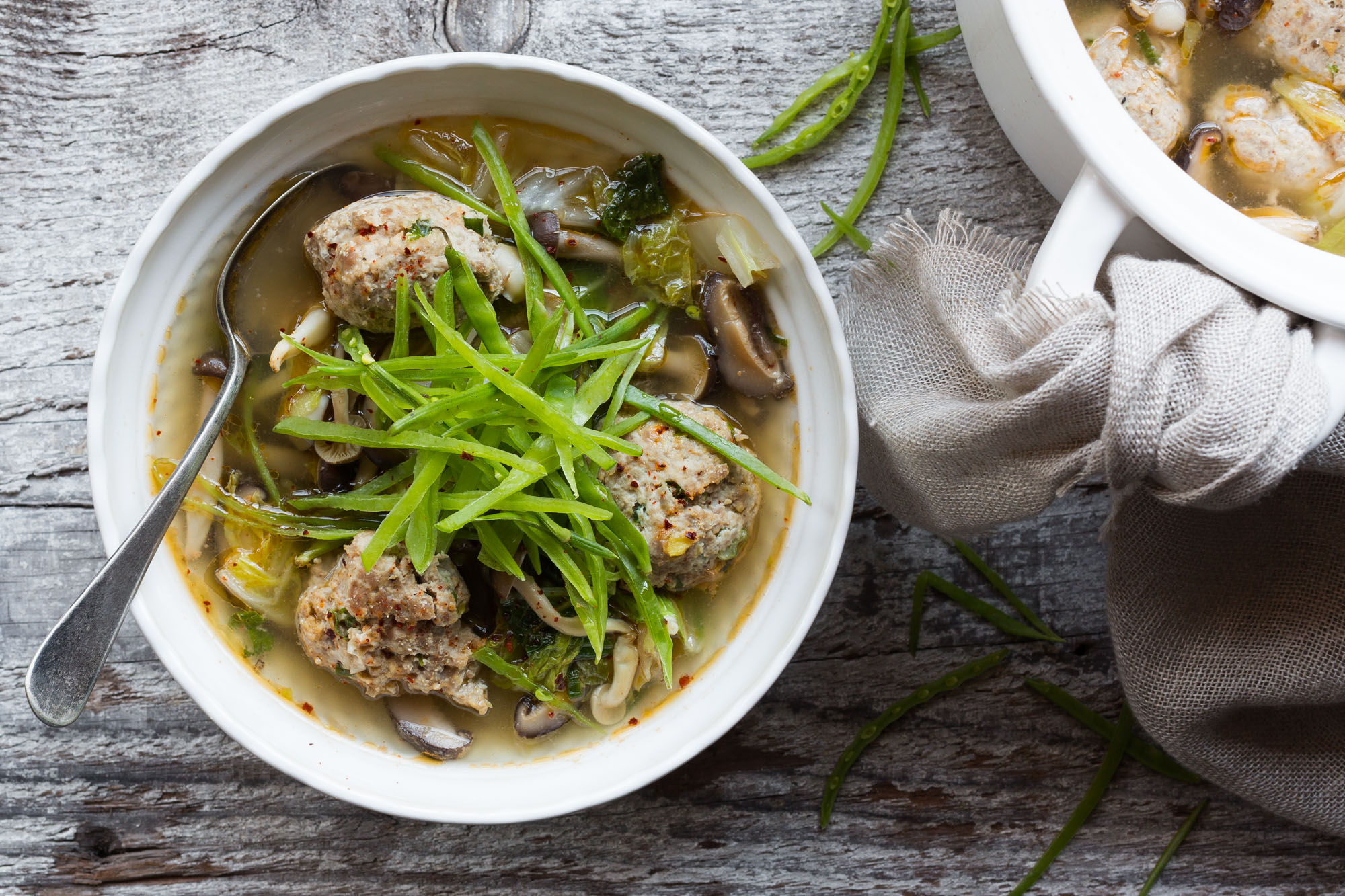 SunBasket Turkey ginger meatballs in shiitake mushroom broth